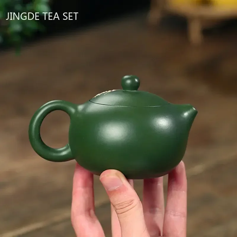 180ml Chinese Yixing Purple Clay Teapot Handmade Green Mud Xishi Kettle Zisha Filter Beauty Tea Infuser Tea Ceremony Accessories