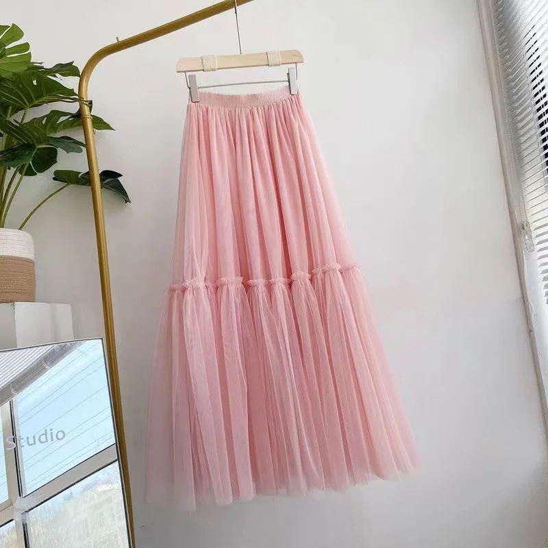 Petticoat Tutu Tulle Skirt Vintage Midi Pleated Soft Mesh Skirts Womens Lolita Bridesmaid Wedding Faldas Mujer Saias Jupe a line skirt