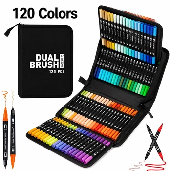 Set di Pennarelli Acquerellabili a Doppia Punta da 80 a 168 Colori Vibranti – Set Artistico per Disegno e Artigianato, Corpo in Plastica Resistente, Regalo di Natale