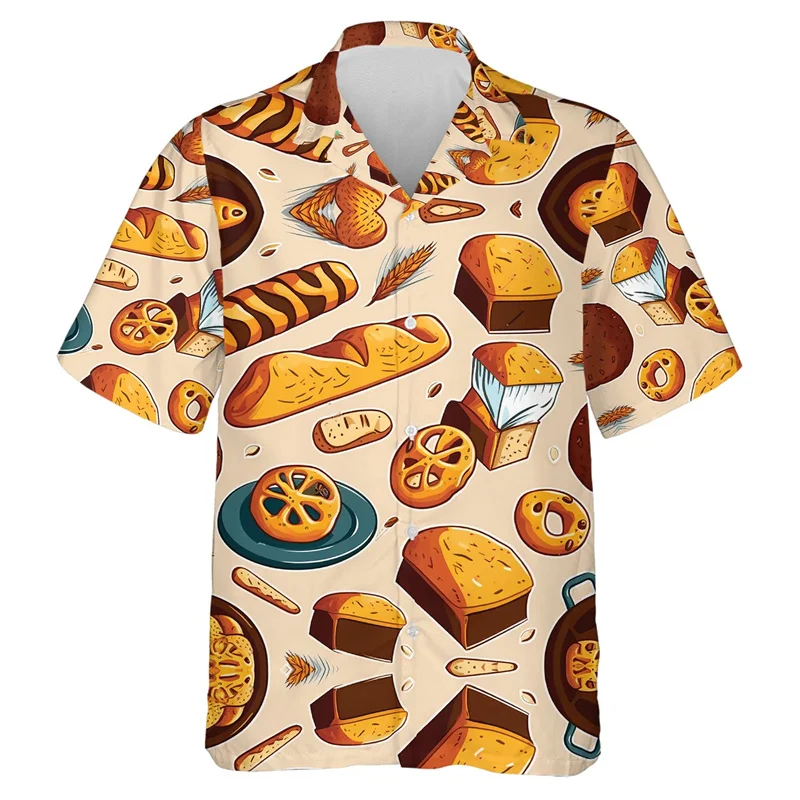 Baking Lover 3D Print Beach Shirts For Men Clothes Cake Chef Short Sleeve Work Uniform Hawaiian Short Sleeve Women Lapel Blouse 5