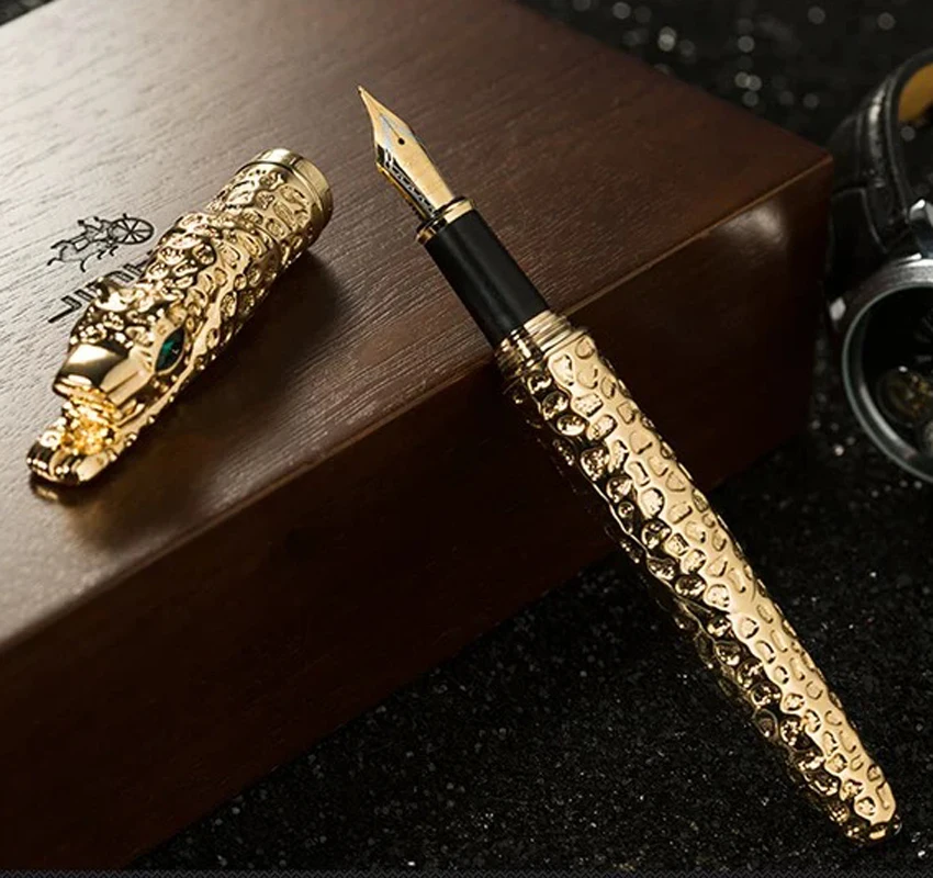 Jinhao Elegant Cheetah Full Metal Golden Fountain Pen Advanced Writing Gift Pen For Office & Home & School Pens