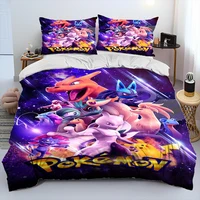 3D Cartoon Pikachu Pokemon Monster Comforter Bedding Set,Duvet Cover Bed Set Quilt Cover Pillowcase,Queen Bedding Set Adult Kids 2