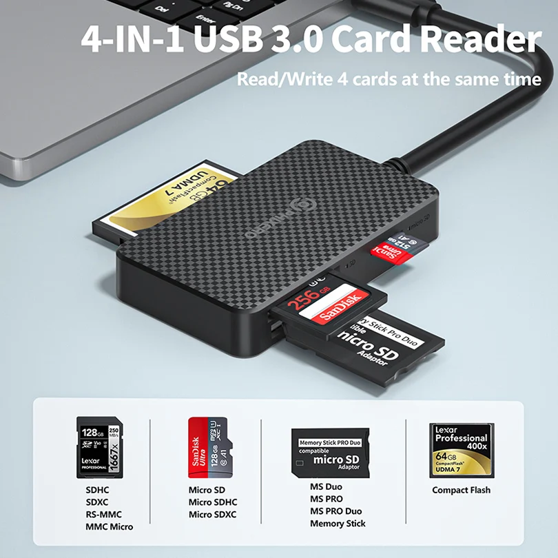 USB C & USB 3.0 Memory Card Reader - 8-in-1 Adapter For SD, Micro SD, CF, MS Cards
