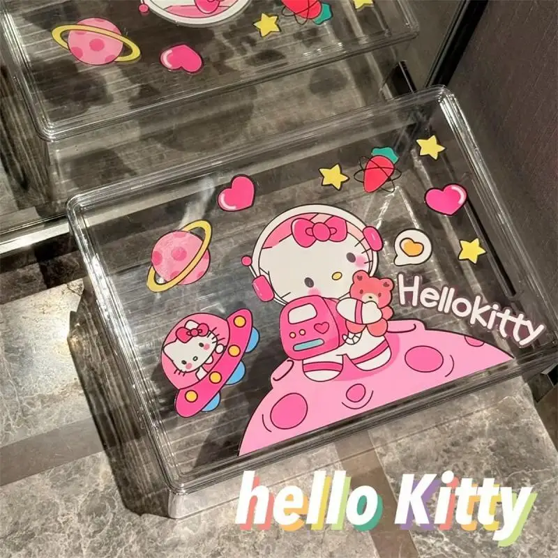 

Hello Kitty Kawaii Storage Box Sanrio Anime Cute Cartoon New Acrylic Large Capacity Tabletop Storage Rack Jewelry Box Girl Toy