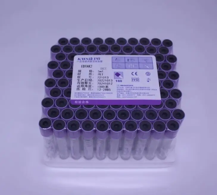 100 Pz 2Ml 5Ml 10Ml Plastica Edta K2 Monouso Sterile Vuoto Tubo Di Raccolta Del Sangue Per Forniture Di Insegnamento Di Laboratorio Ospedaliero