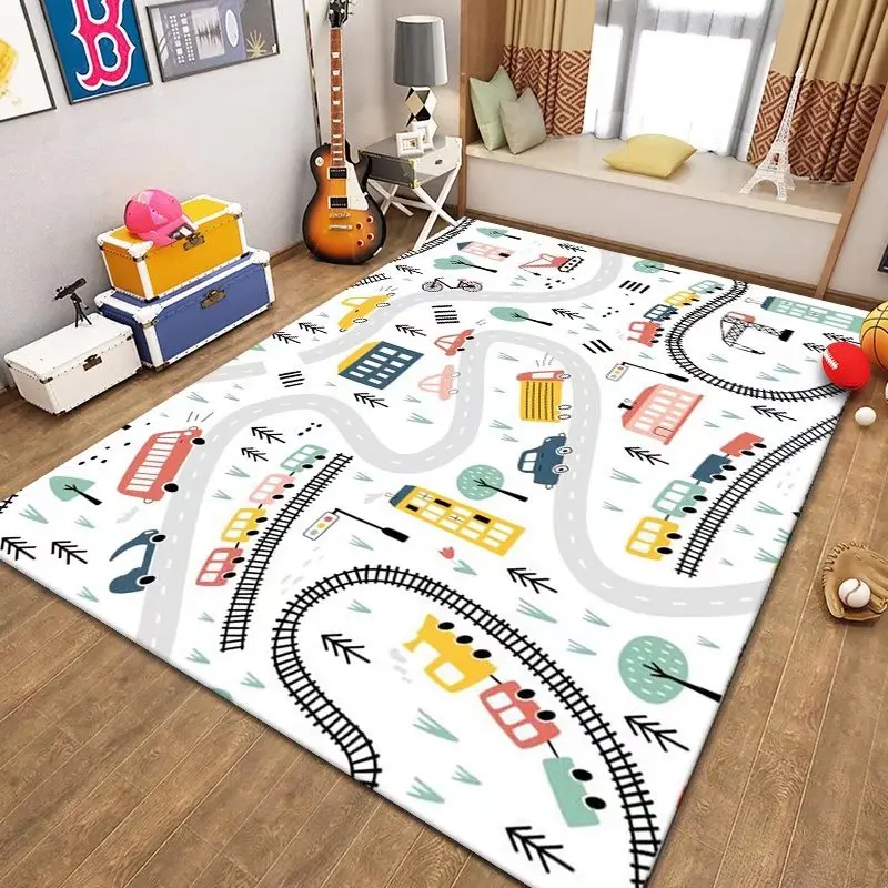 Thickened Flannel Carpet Living Room Children's Bedroom Decoration Floor Rug Cartoon Road Play Mat Soft Tatami Carpets Non-slip 4