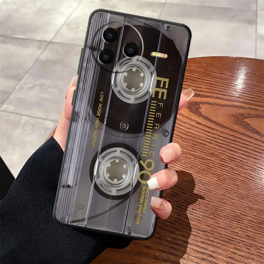 Black Soft Phone Cover with Retro Cassette Tape Design