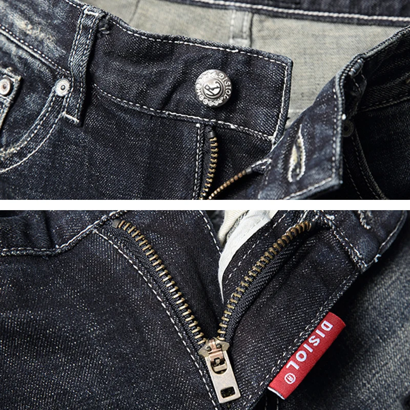 Street Fashion Men Jeans Retro Black Blue Elastic Slim Fit Vintage Ripped Jeans Men Patches Designer Hip Hop Denim Pants Hombre