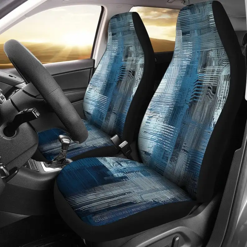 

Blue Abstract Art Car Seat Covers Pair 2 Front Seat Covers Car Seat Protector Car Accessories