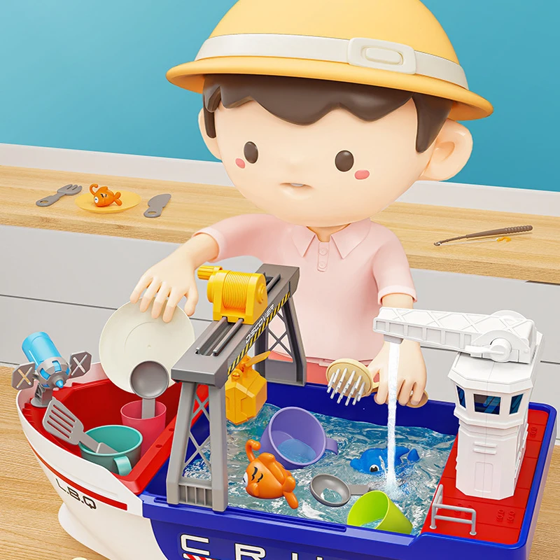 Children Electric Boat Model Water Play Toy Water Recycling Fishing Play House Parenting Interaction Boy Gift