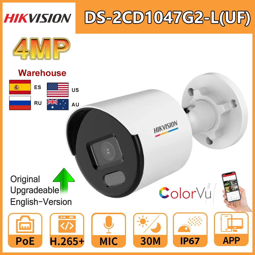 

Hikvision 4MP IP Camera DS-2CD1047G2-LUF ColorVu Fixed Bullet Built-in MIC SD card Slot 24/7 Colorful Image Human Detection IP67