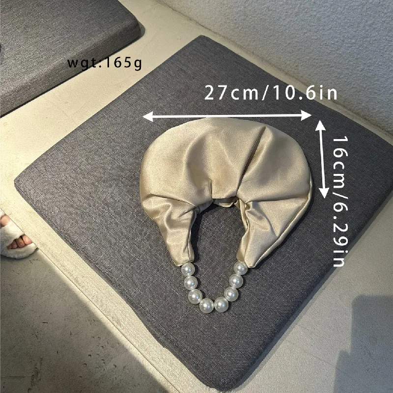 French Design Pleated Satin pearl Bag Women's Sweet Cloud Handbag Ladies Soft Wedding Evening Bags Prom Hot Pink Bags