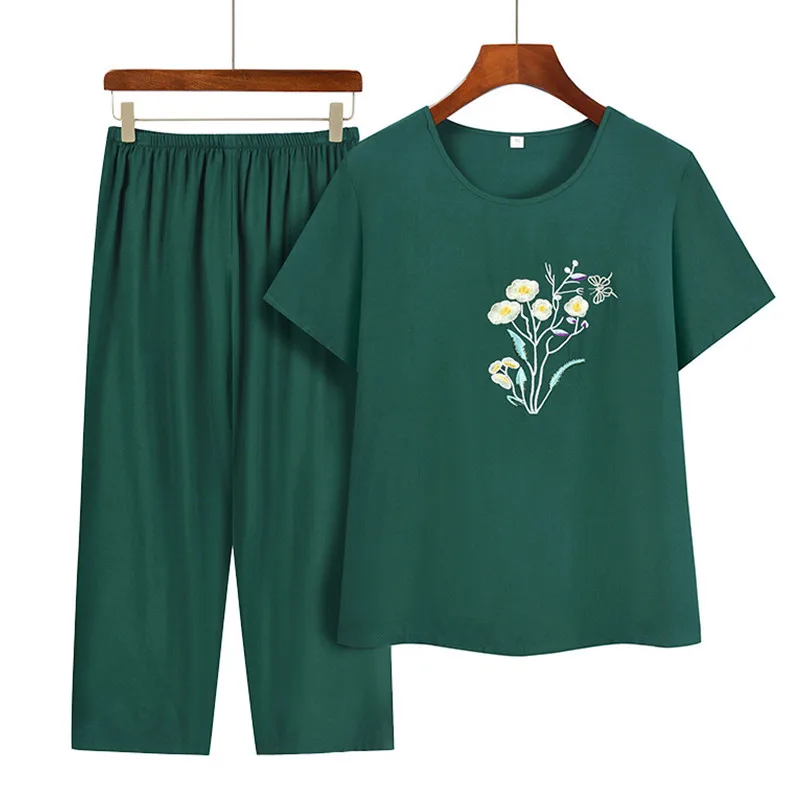 

Женский пижамный комплект XL-4XL, новинка, хлопковые брюки-Капри с коротким рукавом, костюм большого размера, летняя элегантная домашняя пижама, женская ночная одежда