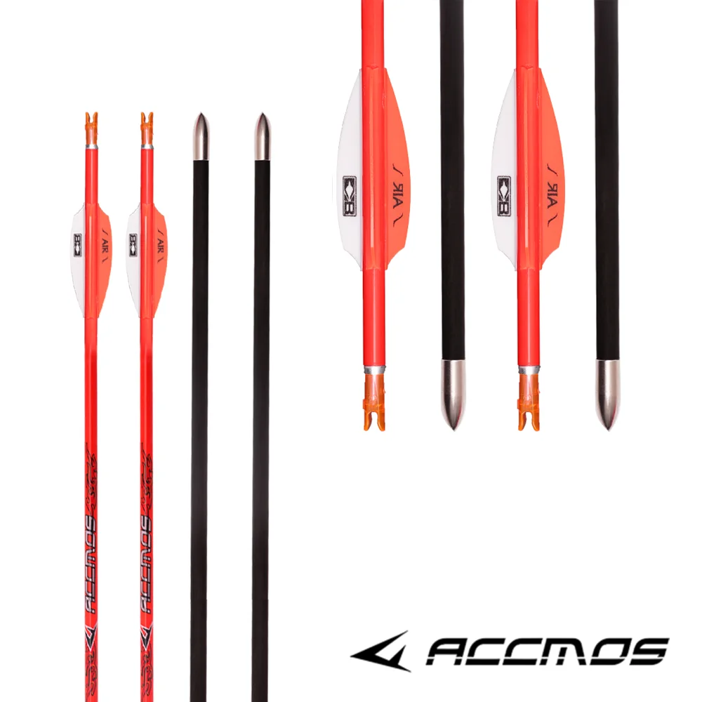 6/12pcs ACCMOS Pure Carbon Arrow With 2'' AIR Arrow Vanes ID4.2mm Spine 400 500 600 700 800 900 1000 32'' Shaft Archery Shooting