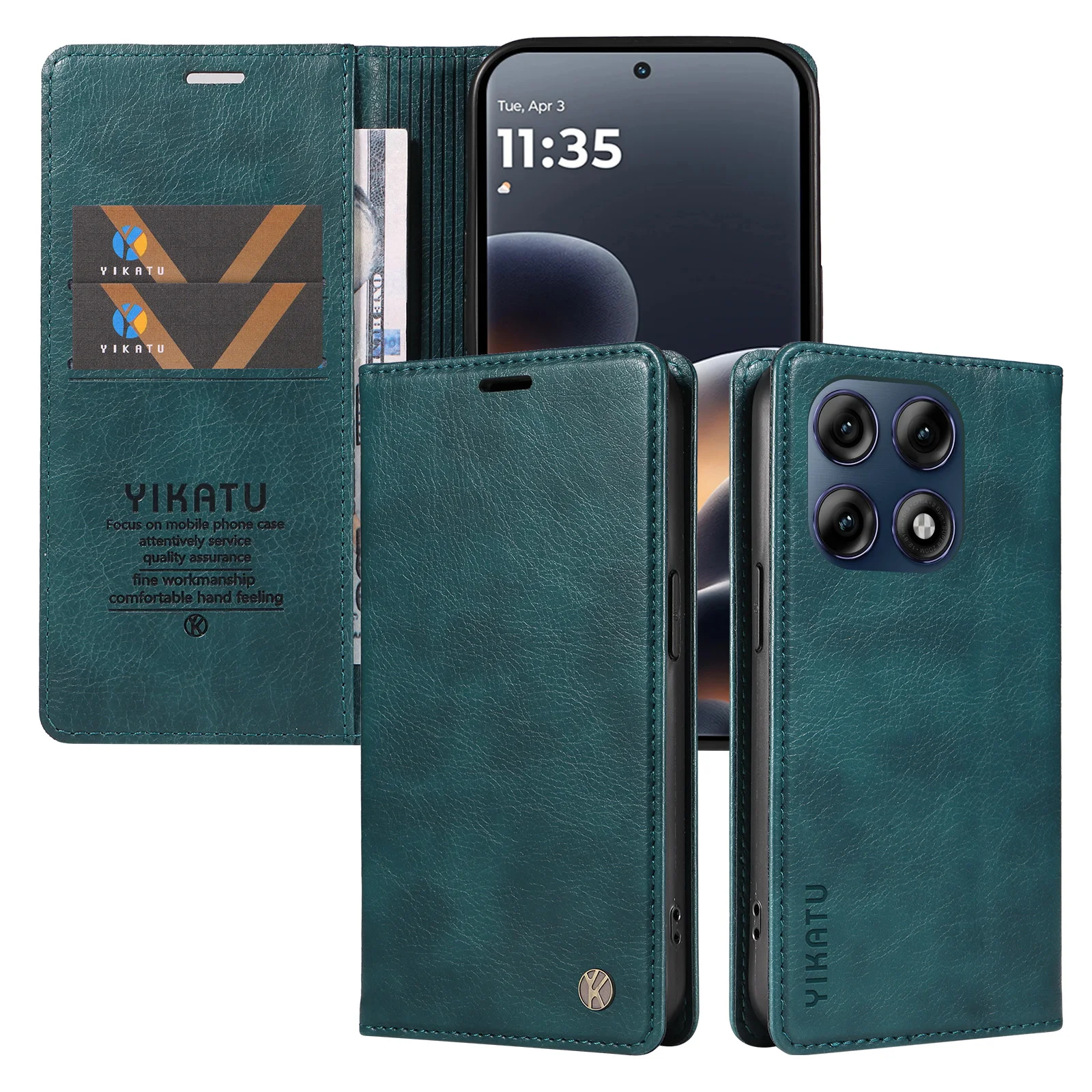 Elegant Leather Wallet Magnetic Flip Case with Lychee Grain Card Holder