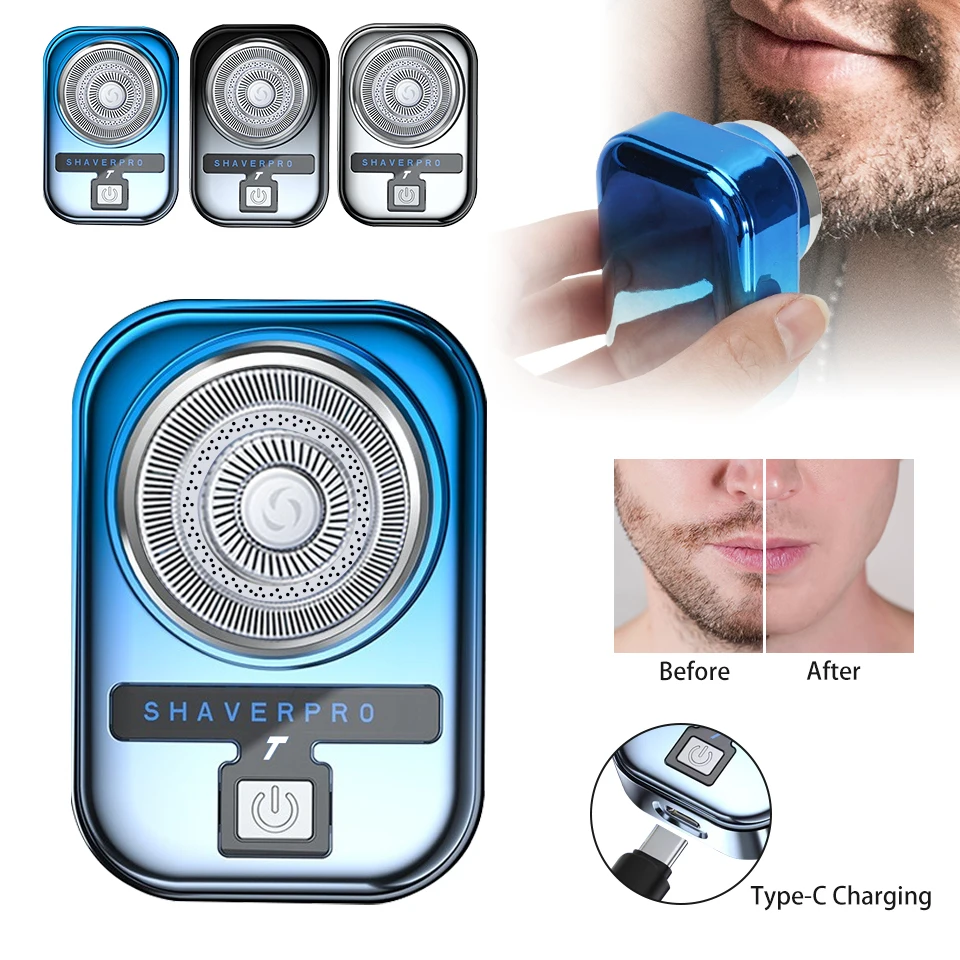 Barbeador de Bolso Elétrico Portátil para Homens Mini Barba Barbeador Navalha de Viagem Recarregável Ajuste de Engrenagens Tipo-c