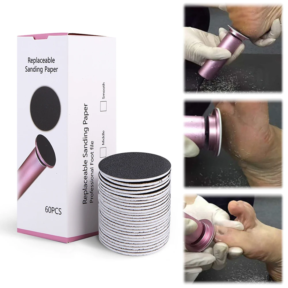 60Pcs 43mm Foot Dead Skin Sandpaper Replaceable Sanding Paper Callus Remover Sandpaper for Men Women Dead Cracked Hard Skin