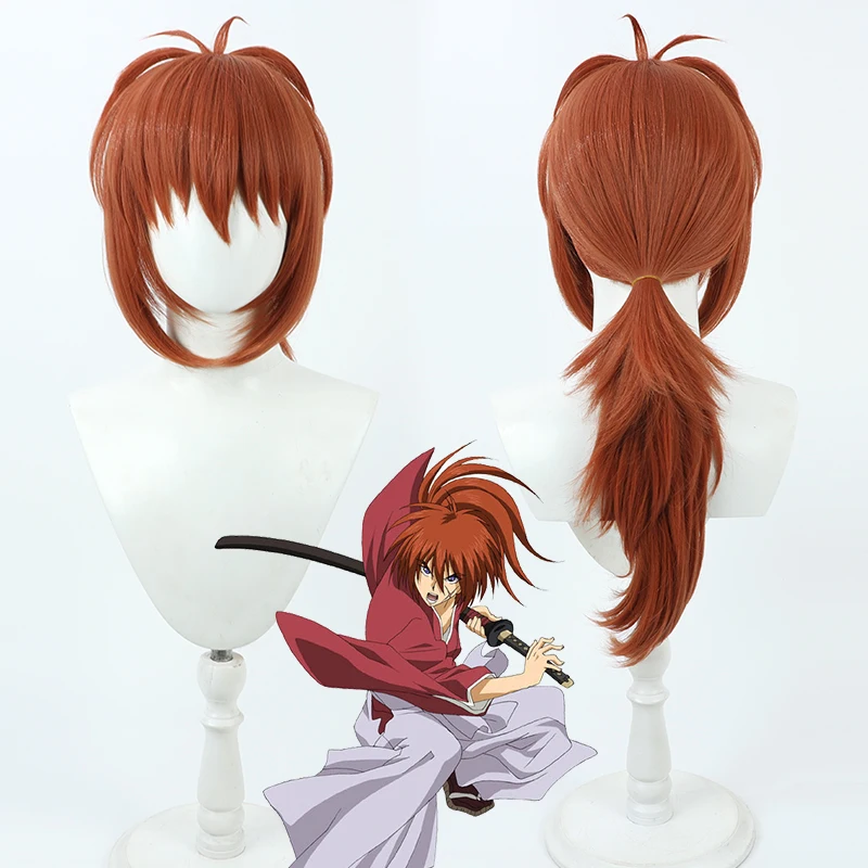 

Rurouni Kenshin Himura Kenshin Cosplay Wig Heat Resistant Synthetic Hair Halloween Role Play Party Costume Wigs + Wig Cap