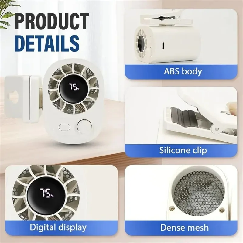 Car On Outdoor Umbrella & Waist Clip Fan, 360° Rotatable 100-Speed USB Rechargeable Desktop Cooling Fan_voghion.com