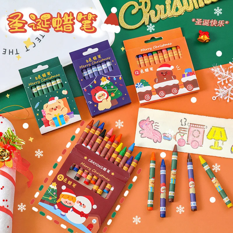 

Christmas Series Cute Cartoon Crayon Drawing Doodle Crayon Set Children Art Coloring Brush Holiday Oil Brush Stationery Set Gift