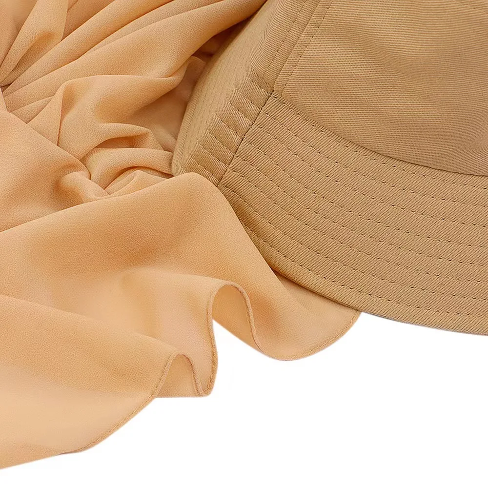 New Muslim Women Bucket Hat With Chiffon Hijabs Summer Sports Cap With Turban Ready To Wear Instant Hijab Islam Headscarf