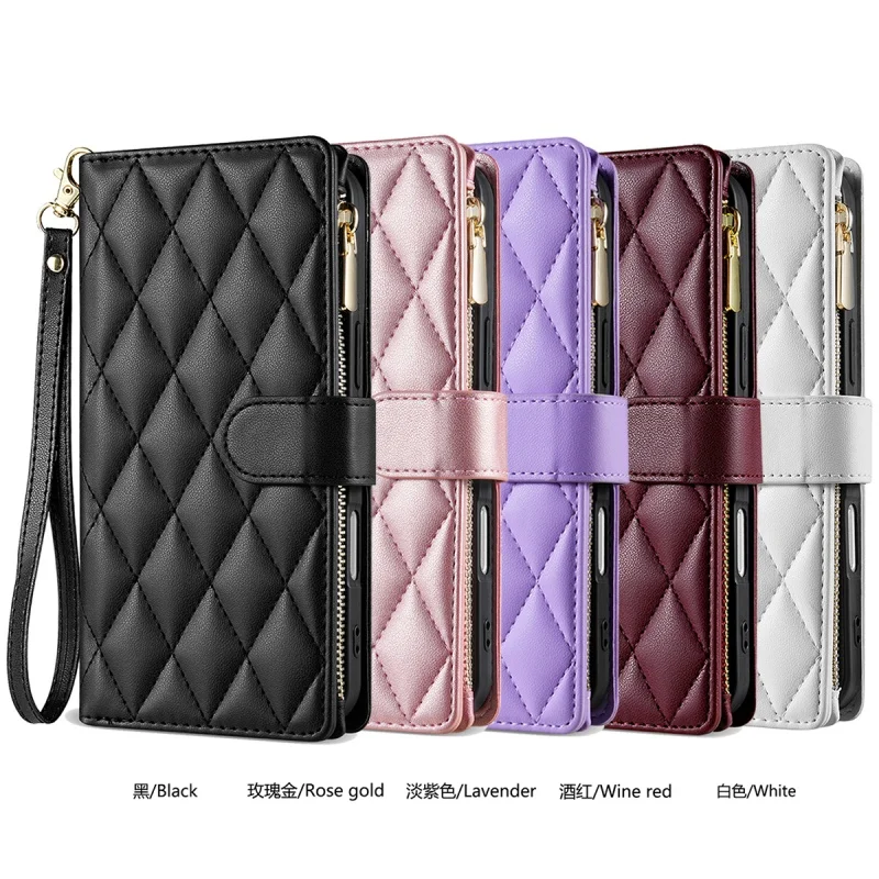 Compact Fragrance Leather Wallet Phone Case with Card Slots and Strap Cover