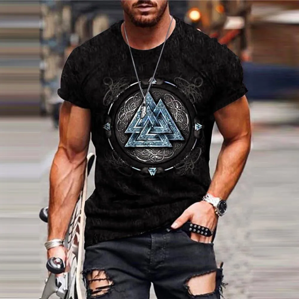 

Crew Neck Tops Fitness Loose Mens Muscle 3D T-Shirt Baggy Tops Beach Blouse Breathable Casual Printed Pullover