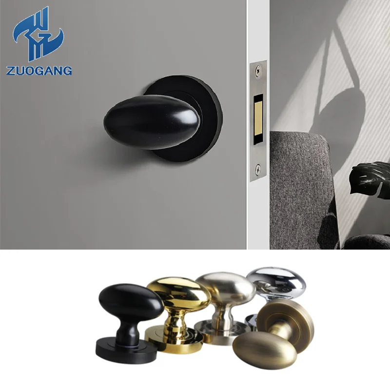 

1pcs Door Handle With Lock Body Zinc Alloy Egg-Shaped Oval 4colors Home Hardware