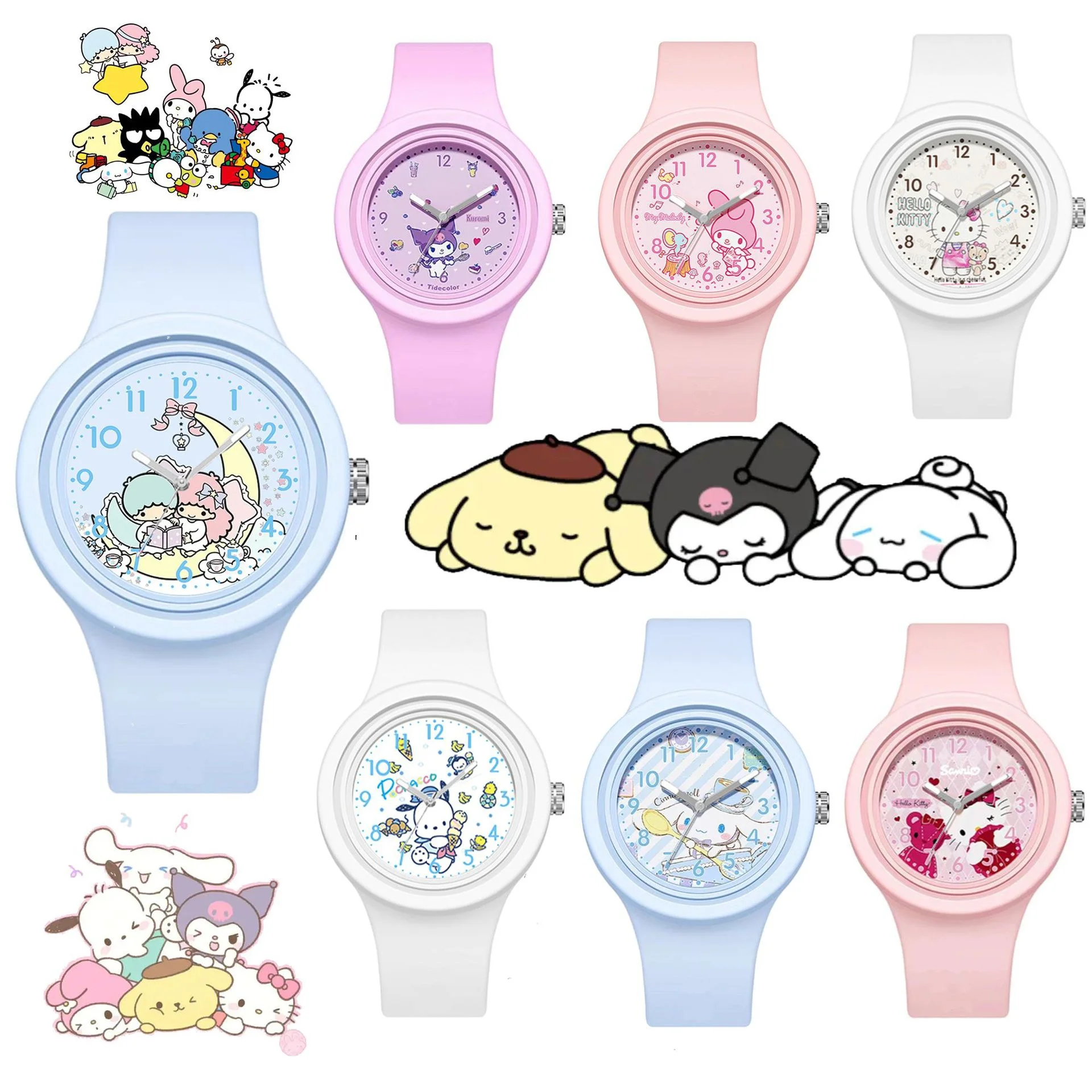 

Sanrio Kuromi Hello Kitty Watch My Melody Cinnamoroll Anime Figure Children Watches Set With Diamonds Best Friends Birthday Gift