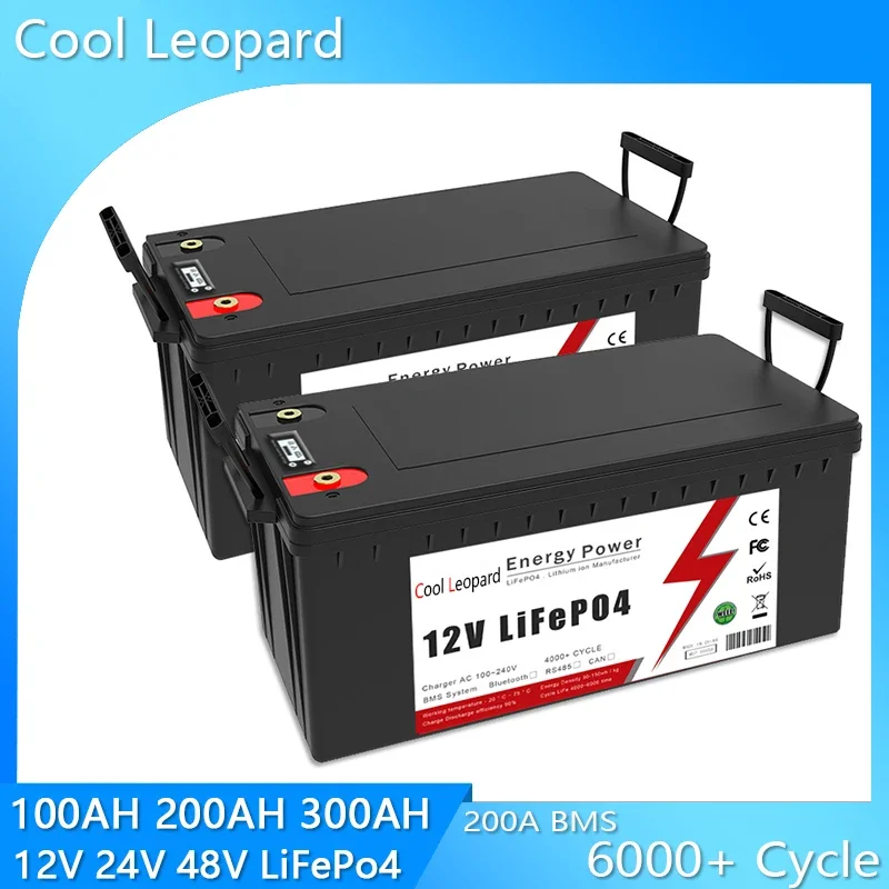 

New 12V 24V 48V 100Ah 200Ah 300Ah LiFePo4 Battery Pack Built-in BMS,For Solar RV Boat Lithium Iron Phosphate Batteries