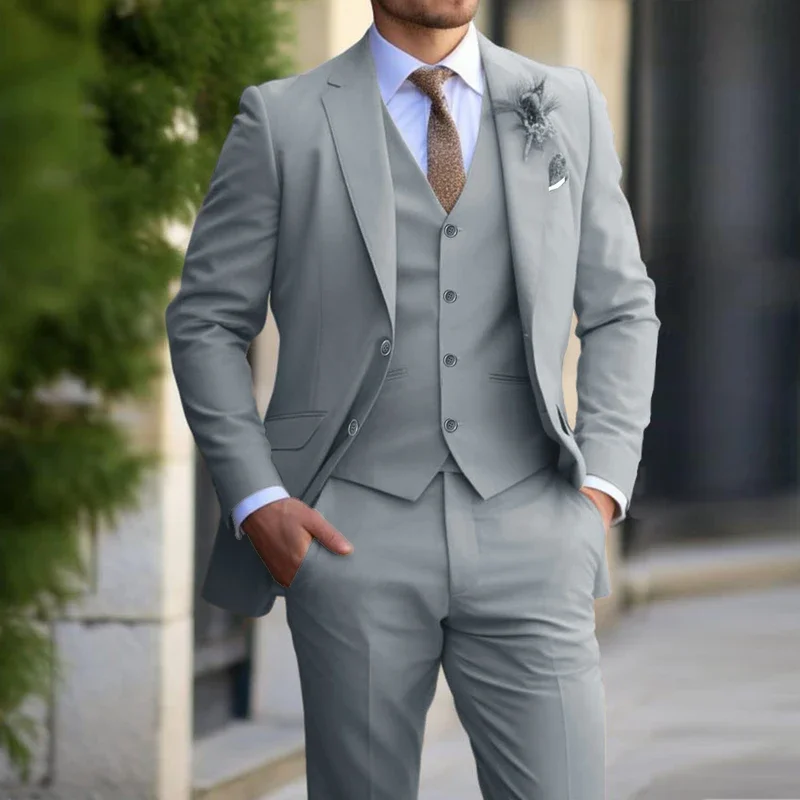 3 Pieces Men's Formal Suit Blazer Vest Pants Set for Wedding Business
