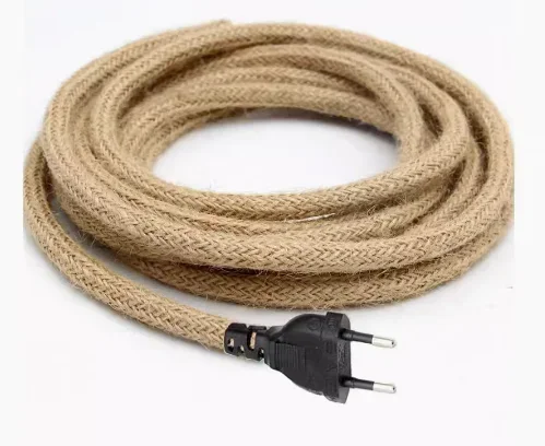 Vintage Hemp Cord Power Cable with On/Off Switch for Retro Pendant Lighting Decor (2-3 Meters, EU Plug)
