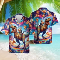 Funny Design Cat Surfing Graphic Shirts For Men Clothes Hip Hop Male Streetwear Cute Animal Cats Lapel Blouse Hawaiian Women Top 1