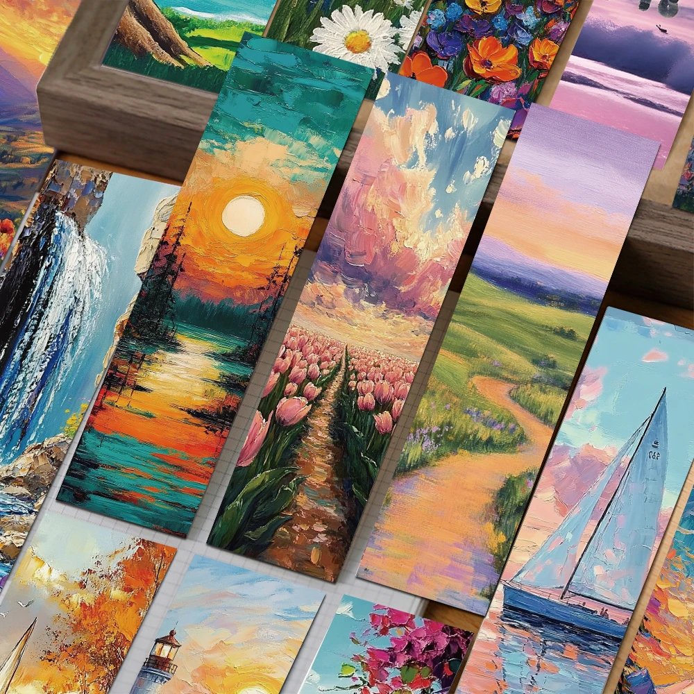 30pcs Romantic Oil Painting Bookmarks For Reading DIY School Stationary
