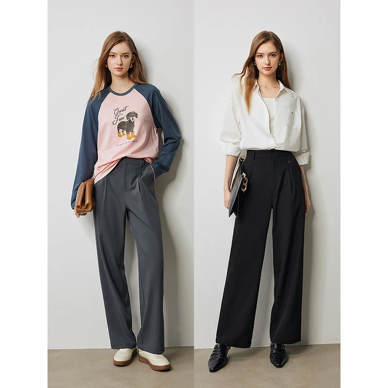 Women Casual Pants denim trousers women sweatpants women yoga pants Autumn High Waist Straight Wide Leg Ankle Length Trousers