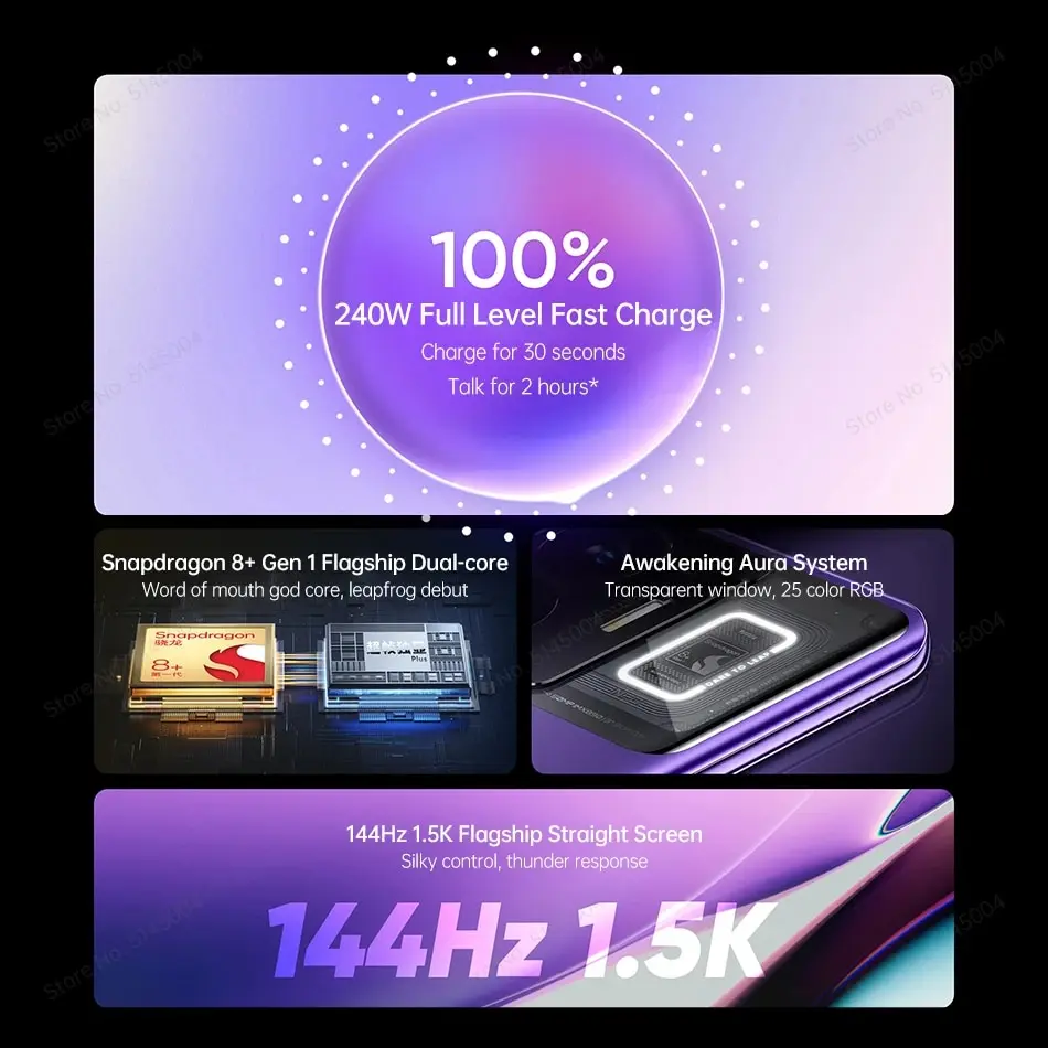 realme GT Neo 5 12GB 256GB Snapdragon 8+Gen 1 6.74 144Hz OLED Screen 50MP Triple Camera 4600mAh Battery 150W