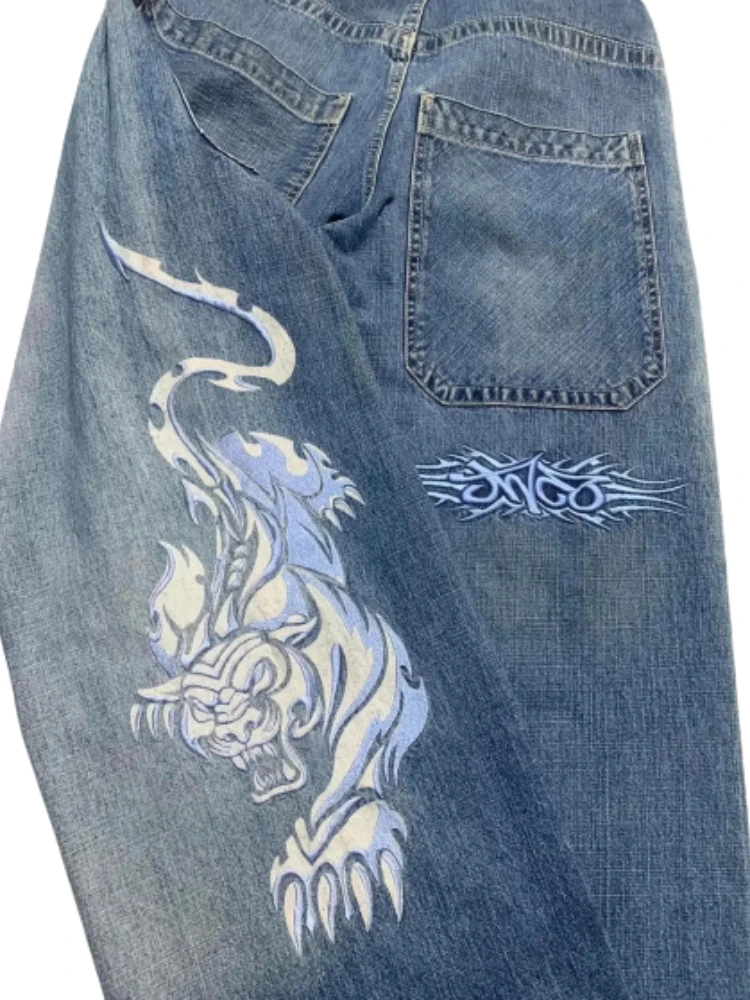 

Джинсы JNCO Y2K мужские с графическим принтом, уличная одежда в стиле хип-хоп, синие мешковатые джинсы в стиле ретро, джинсовые брюки в готическом стиле, широкие штаны с завышенной талией