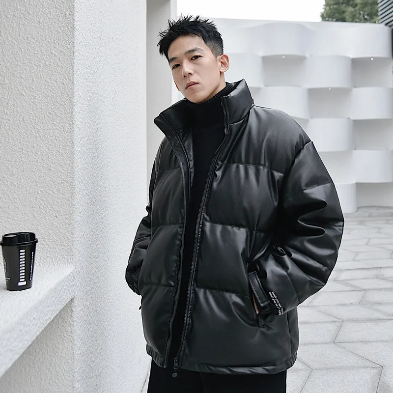 Leather down Cotton-Padded Coat for Men Winter Cotton-Padded Jacket New Thickened Fleece-Lined Cotton Coat Men's Winter
