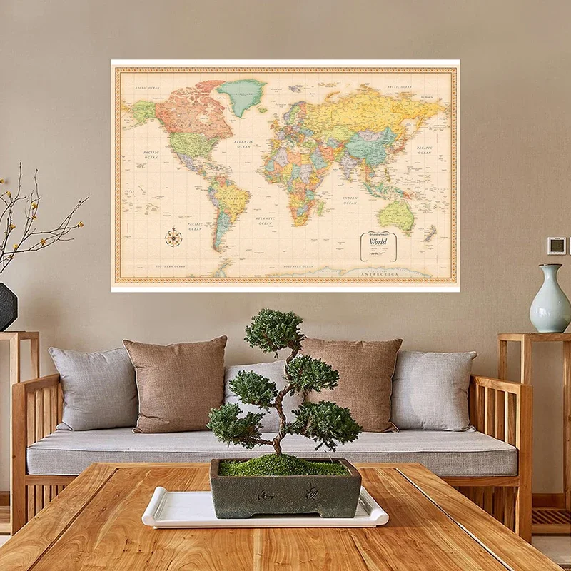 150x100cm Classic World Map Edition Non-woven Spray Map Backdrop Vintage Posters Painting Education Office School Supplies