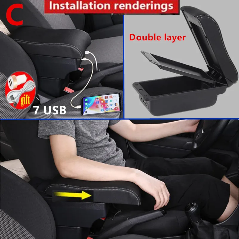 For Volkswagen Bora Golf 4 Armrest Box For Volkswagen Bora Golf 4 Car  Armrest Interior Parts Center Storage box with USB LED