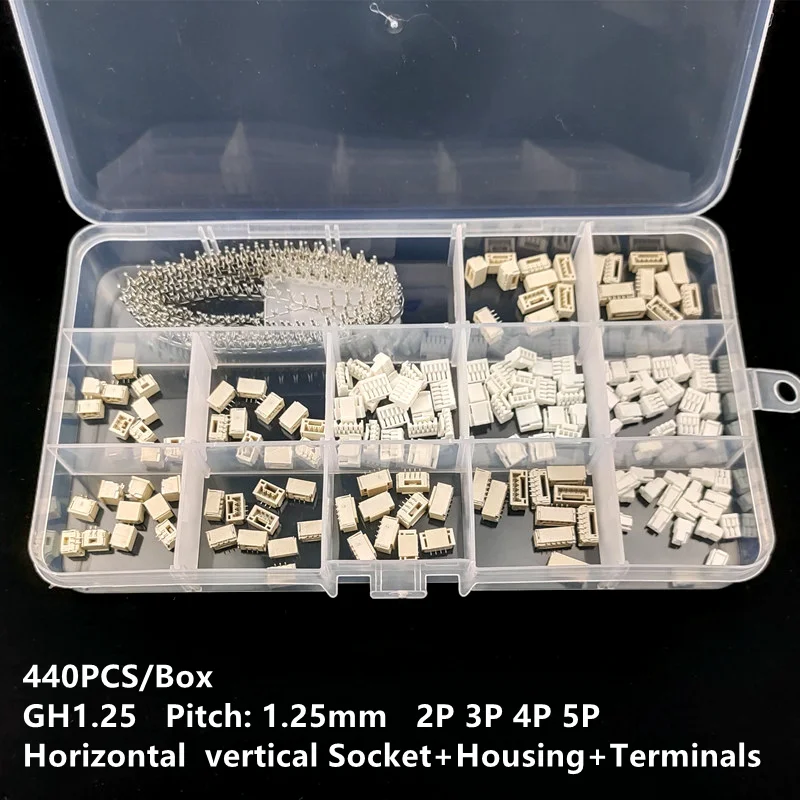 440Pcs/Box Gh1.25 2P 3P 4P 5 Pins 1.25Mm Pitch Terminal Kit / Housing / Smd Pin Header Connector Wire Adaptor Gh Kits 440Pcs/Box Gh1.25 2P 3P 4P 5 Pins 1.25Mm Pitch Terminal Kit / Housing / Smd Pin Header Connector Wire Adaptor Gh Kits