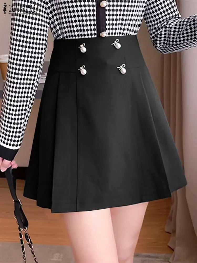 

ZANZEA Casual Pleated Mini Skirt Solid Faldas 2023 Autumn Women Elegant Hip Wrap Short Skirt Fashion High Waist Korean New Jupes