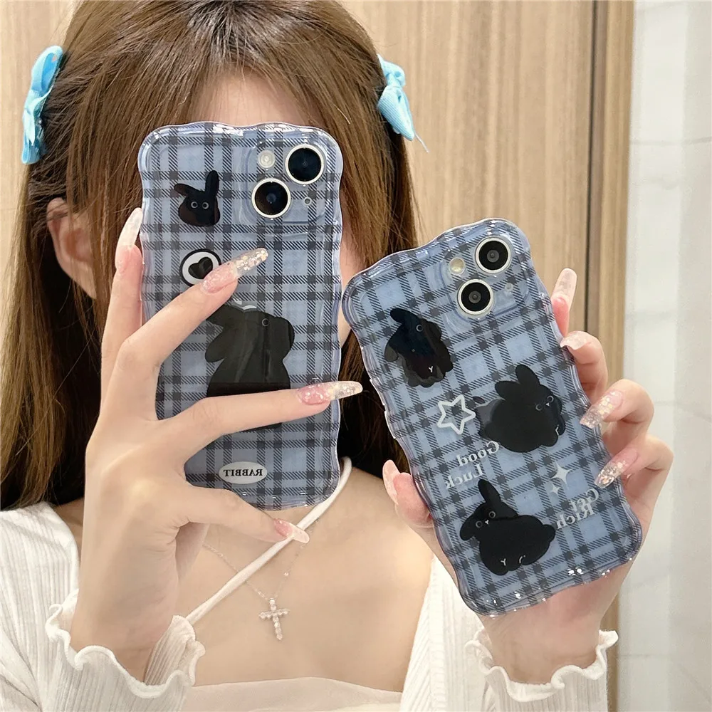 

Cute Retro Animals Rabbites Phone Case for iPhone 11 12 13 14 14Pro Max Shockproof Soft Silicone Wave Frame Bumper Covers Fundas