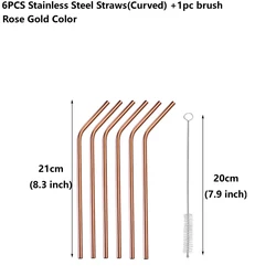 Eco - Friendly Stainless Steel Reusable Straw Set with Cleaning Brush - Perfect for Tumblers and Party Bars (Rose - Gold - 6pcs - WAN)