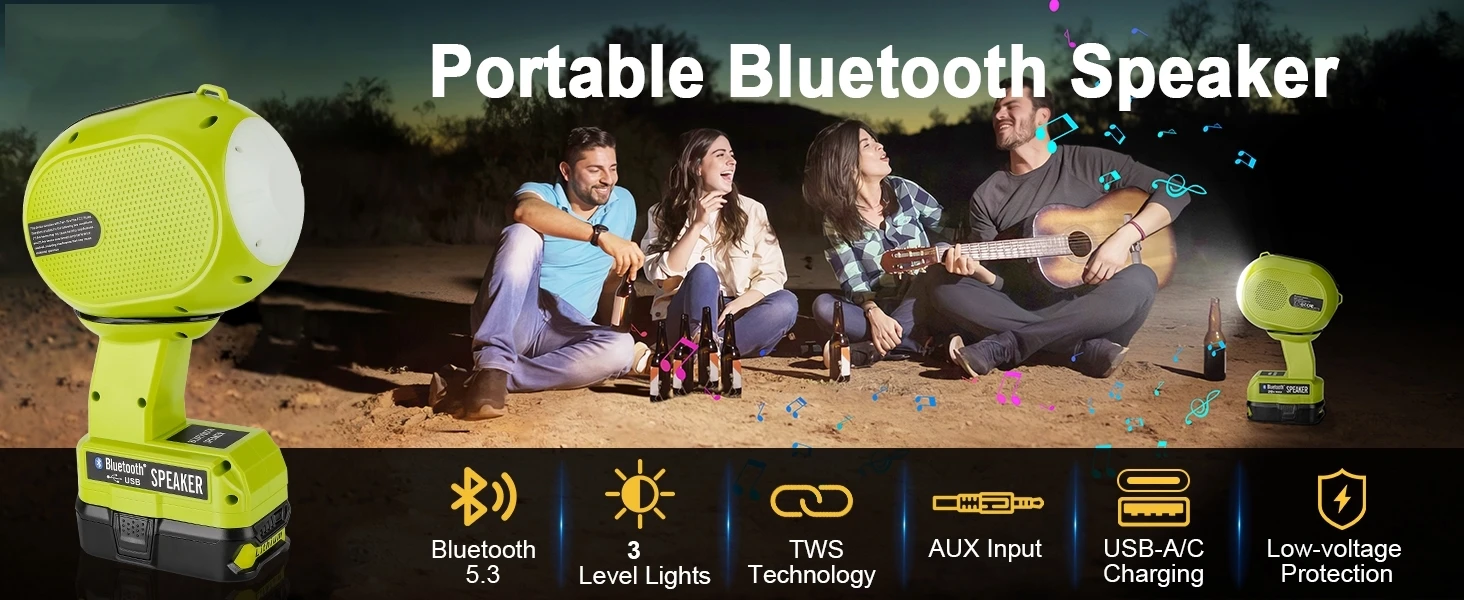 Bluetooth Speaker for Ryobi 18v Battery Portable Speaker with USB-A/C Charging D