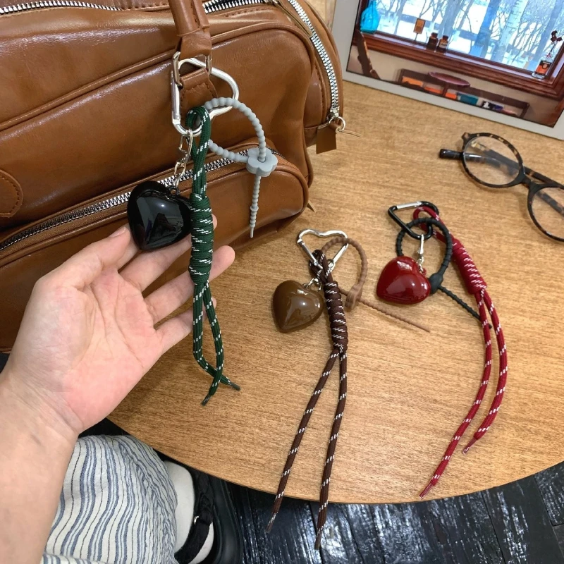 Fashionable Heart Leather Rope Keychain Handmade Y2K Bag Pendant Ornaments Cherry Bow Mobile Phone Lanyard Gifts