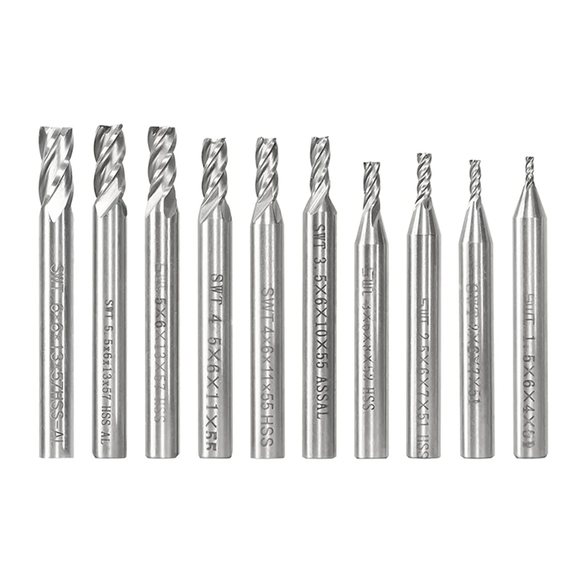 

AT35 10 Pcs HSS 4 Flute Straight Shank Square Nose End Mill Cutter, Metric CNC Milling Cutter Drill Bits 1.5-6Mm