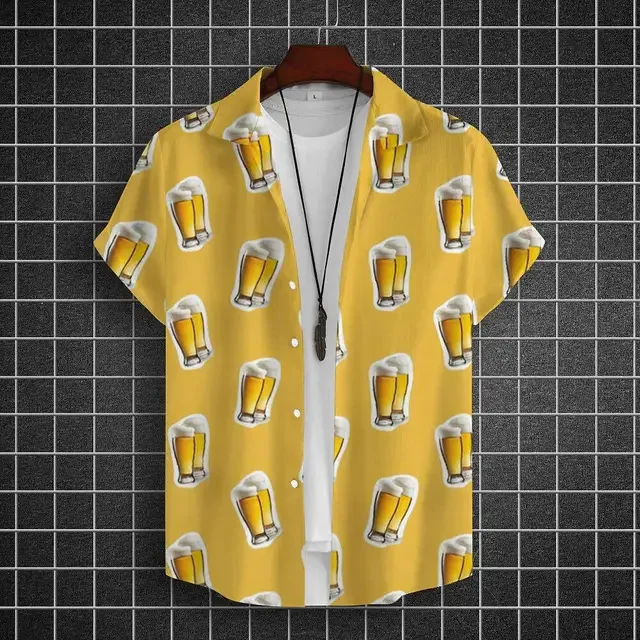 Hawaiian Shirt For Men 3d Beer Printed Short Sleeve Shirts Party Tees Summer Casual Tops Loose Oversized Clothing