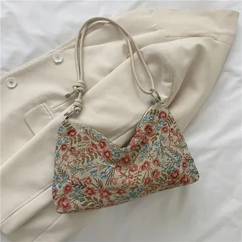 Borsa sotto le ascelle con stampa vintage Borsa a tracolla in tela multifunzionale semplice da donna di grande capacità Borsa casual Borse 1