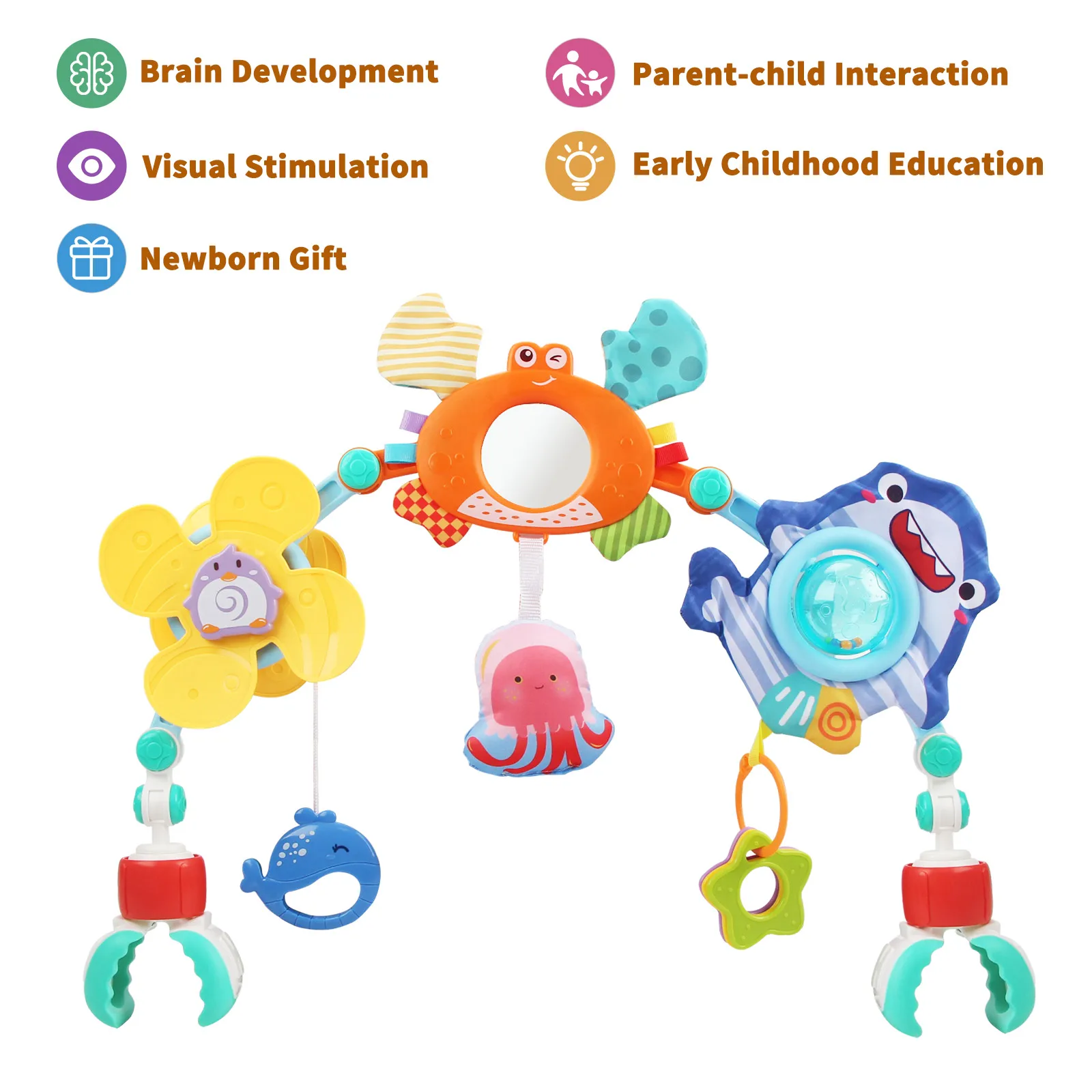 Baby Stroller Arch Toys Bouncer Toy Pram Activity Arch Toys Fine Motor Skills Toys Sensory Development Arch Baby Car Seat Toys 6